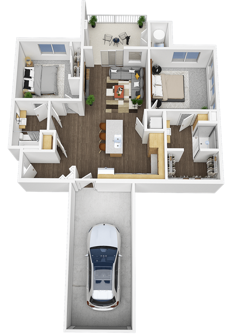 Floor plan for 2 beds, 2 baths, 1052 sqft